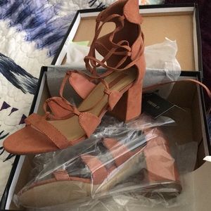 Dusty Pink Lace Up Sandals